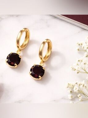 Genuine Garnet with 18K gold filled Huggie hoops.